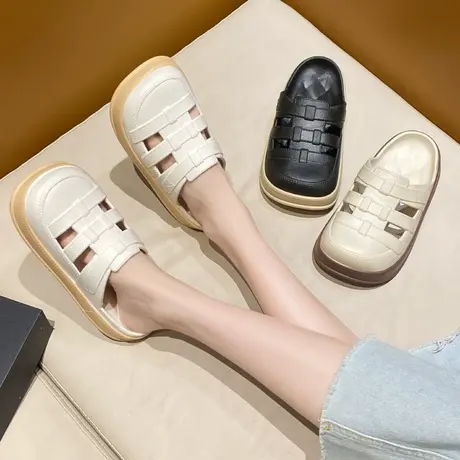 拖鞋外穿女夏2024新款休闲半拖厚底超高跟包头鞋居家复古百搭凉鞋商品大图