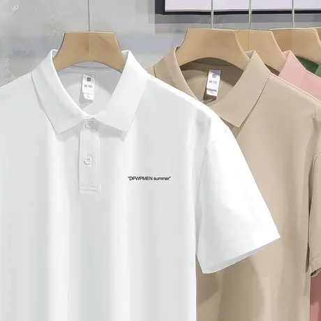 短袖t恤男装潮牌翻领白色polo衫保罗潮流有领上衣服冰丝凉感半袖图片
