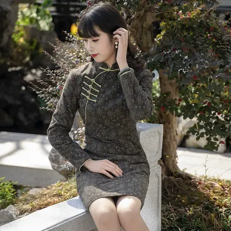 筠雅旗袍冬款加厚显瘦改良旗袍连衣裙过年旗袍小袄复古遮肚裙子图片