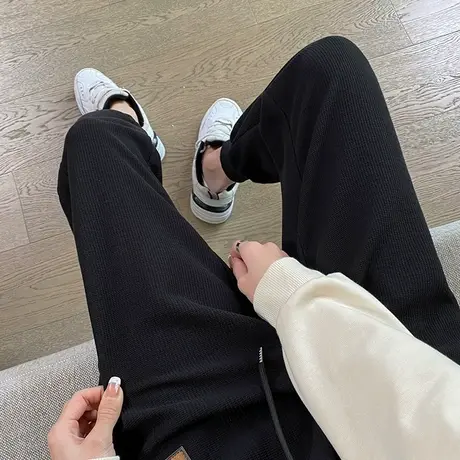 黑色运动裤女春秋2022新款束脚宽松薄款休闲卫裤大码显瘦阔腿裤潮图片