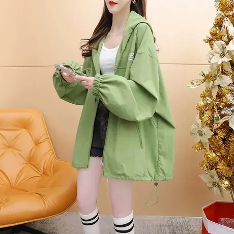 减10】宽松休闲连帽工装外套女2023新款早秋洋气百搭欧版大码上衣商品大图