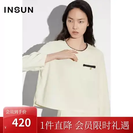 恩裳COVER2023年春款新款T型直筒宽松版型简约撞色点缀小香风衬衫图片