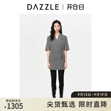 DAZZLE地素奥莱 春季通勤气质格纹高级感短袖西装领连衣裙女图片