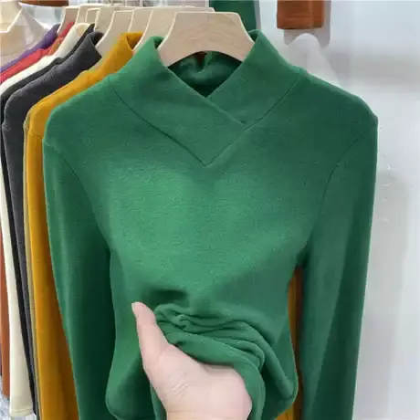 欧货气质纯色V领加厚双面德绒长袖T恤女2022秋冬新款时尚打底衫潮图片