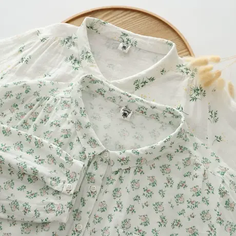 春秋日系文艺小清新甜美百搭碎花双层棉纱长袖衬衫女学生宽松上衣商品大图