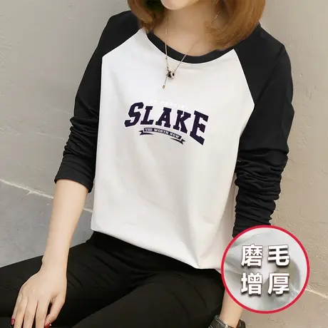 纯棉长袖内搭打底衫2023年早春新款宽松插肩袖t恤女磨毛加厚上衣图片