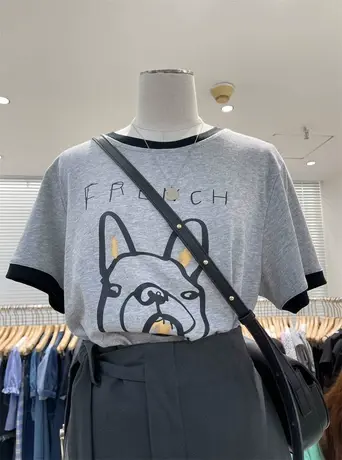 短袖t恤女2021夏季新款韩版ins潮撞色小狗印花宽松百搭可爱上衣服商品大图