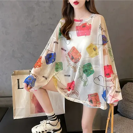 防晒衣女夏季韩版宽松大码女装薄款冰丝网纱长袖t恤罩衫上衣服潮图片