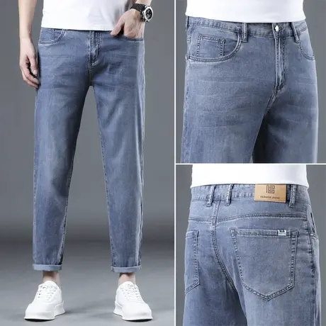 秋冬牛仔裤男九分裤弹力宽松直筒青年潮裤休闲百搭简约透气薄款裤商品大图