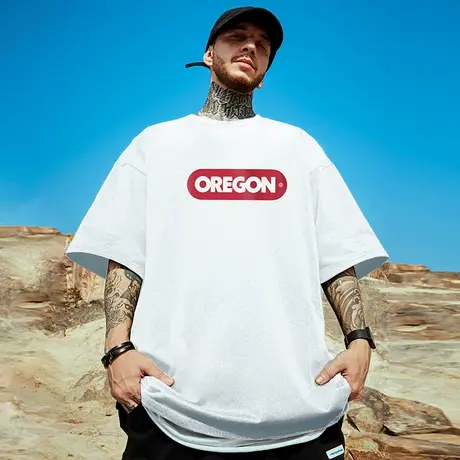 夏季美式复古字母纯棉胖子短袖T恤男街头潮流宽松白色大码半袖潮商品大图