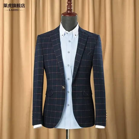 春季新款英伦格子西服男士修身型韩版休闲小西装男时尚单西外套潮商品大图