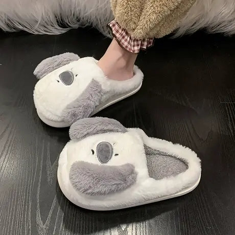 可爱卡通时尚厚底毛毛拖鞋女外穿2023新款防滑保暖包头半拖棉拖鞋商品大图