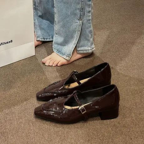 永希网红ins尖头小皮鞋女2023春季新款单鞋小众设计感粗跟高跟鞋商品大图