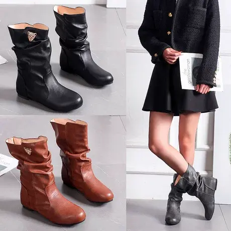 英伦风马丁靴女英伦内增高新款春秋中筒春秋切尔西短靴烟筒靴短靴商品大图