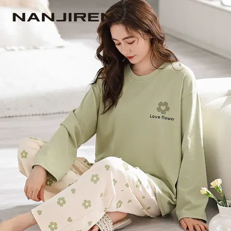 南极人睡衣秋季女款2023新款纯棉长袖可外穿可爱秋季家居服套装QG商品大图