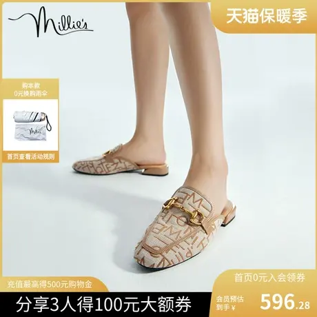 millie's/妙丽新款丹宁老花时尚布复古穆勒鞋女凉半拖鞋LS554AH2商品大图