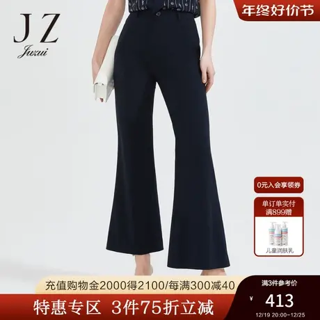 JZ玖姿时尚通勤简约中腰休闲裤女2022夏季新款潮流复古气质微喇裤商品大图