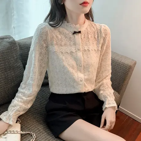 秋款蕾丝打底小衫女2023洋气新款上衣时尚欧货漂亮春秋装别致内搭商品大图