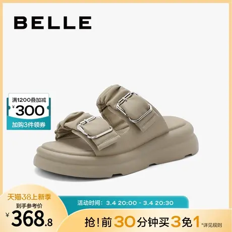 百丽扣带休闲沙滩凉拖女鞋夏季新款外穿拖鞋厚底凉拖B1284BT3图片