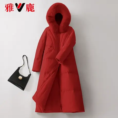 雅鹿红色大狐狸毛羽绒服女中长款2022冬季新款宽松保暖加厚外套潮商品大图