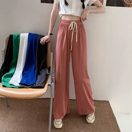 阔腿裤女夏季冰丝薄款高腰垂感拖地裤小个子宽松直筒运动休闲长裤商品大图