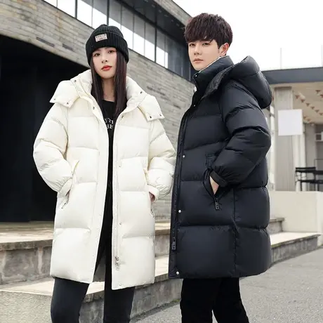 雪中飞羽绒服男女同款2023新款冬季中长款连帽情侣户外时尚外套图片