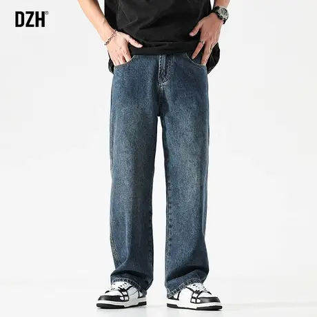 男士深蓝色牛仔裤男直筒宽松高街裤子男款美式高街秋季休闲长裤男商品大图