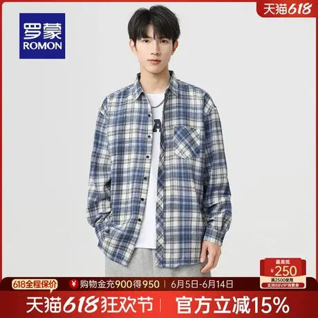 罗蒙男士百搭休闲格子衬衫2025春季新款时尚易打理潮流长袖衬衣男商品大图
