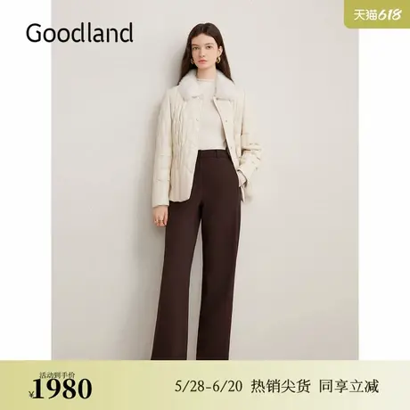 Goodland美地女装2024冬季新款水貂毛领羊皮真皮皮衣短款羽绒服商品大图