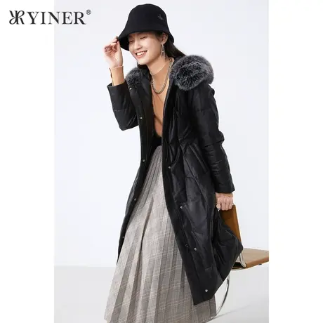 YINER音儿女装冬季新款长款狐狸毛领真皮羽绒服图片