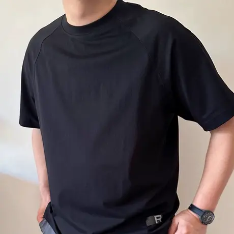 大依无忧夏季大码男装简约纯色插肩宽松加肥加大圆领男士短袖t恤商品大图