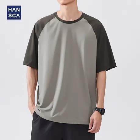 hansca凉感速干撞色插肩袖短袖T恤男款2025夏季户外半袖冰丝体恤商品大图
