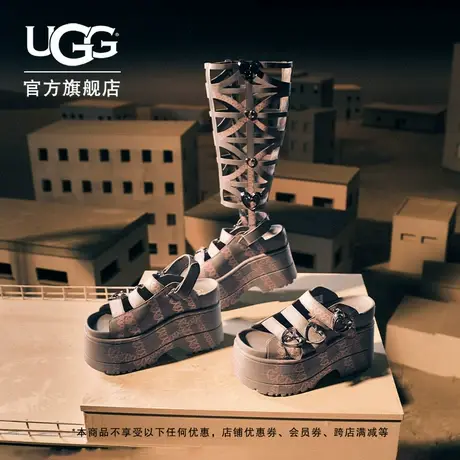 UGGx YUEQI QI 夏季女士合作款时尚厚底露趾炫金松糕凉鞋1174810图片