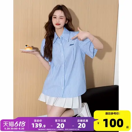 唐狮2025新款女短袖衬衫夏季学院休闲百搭衬衣条纹小设计时尚bl商品大图