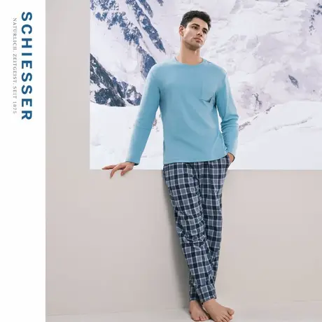 SCHIESSER舒雅男士纯棉柔软亲肤套装格子圆领宽松睡衣家居服套装商品大图