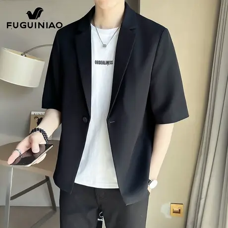 富贵鸟休闲短袖西服男士高端单西2025年夏季薄款五分袖西装外套男商品大图