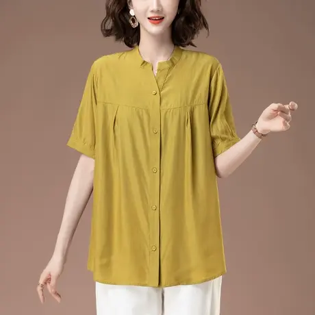 短袖雪纺衬衫女夏季新款加肥加大码女装宽松中年妈妈休闲v领衬衣图片