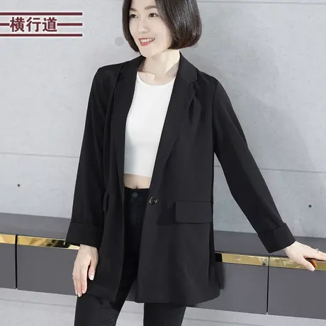 翻领宽松中长款九分袖西装宽松大码胖MM职业装2023新款冬装女外套图片