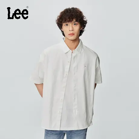 Lee商场同款25早秋新品舒适版翻领小徽标Logo白色男短袖衬衫休闲商品大图