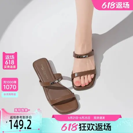 戈美其一字凉拖鞋女2025夏季外穿低跟凉鞋配裙子假日海边沙滩拖鞋商品大图