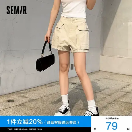 森马休闲裤女纯棉宽松南瓜裤俏皮复古卡其2025夏季新款工装裤短裤商品大图
