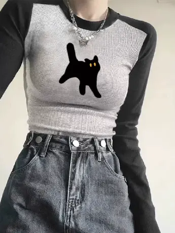 韩系chic紧身打底衫女2023秋季新款洋气插肩长袖t恤ins潮纯欲上衣图片