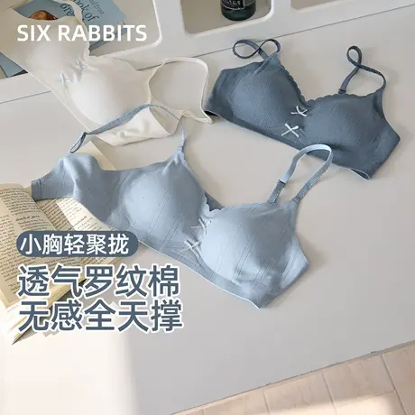 六只兔子内衣女罗纹棉夏天透气舒适轻薄亲肤聚拢软支撑无钢圈文胸商品大图