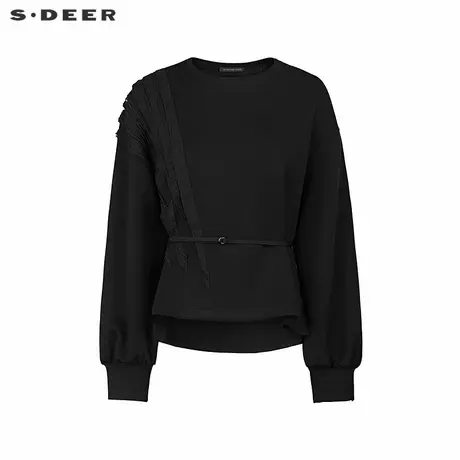 【商场同款】sdeer圣迪奥时尚圆领雪纺拼接收腰长袖卫衣S25183301商品大图