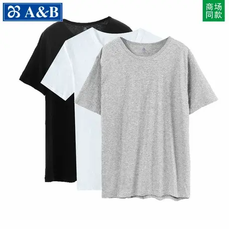3件ab汗衫男中老年纯棉T恤宽松大码透气老头衫夏季男睡衣打底短袖商品大图