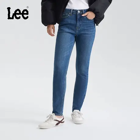 【张凌赫代言】Lee25秋冬新舒适五袋款高腰磨毛中蓝女牛仔裤保暖商品大图