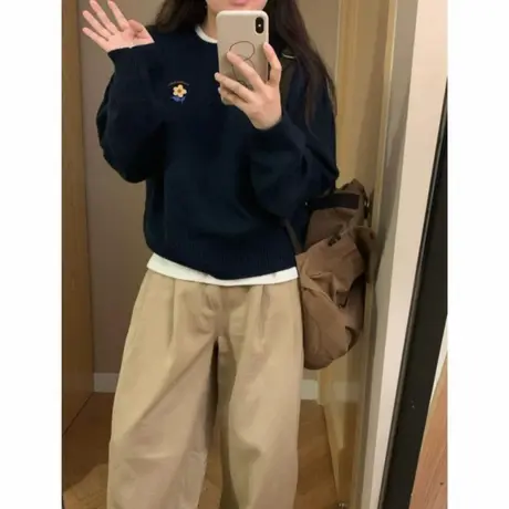 藏蓝色短款卫衣女2025新款爆款小个子秋冬款加绒加厚圆领上衣早秋商品大图