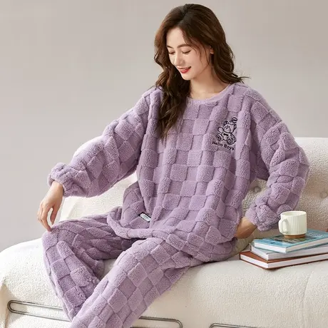 冬季睡衣女珊瑚绒2023新款加绒加厚秋冬套装套头女士法兰绒家居服图片
