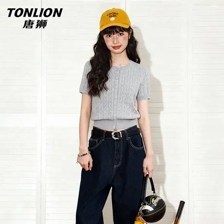 唐狮官方圆领短袖t恤女2026新款春夏针织衫半袖打底衫绞花上衣VC商品大图