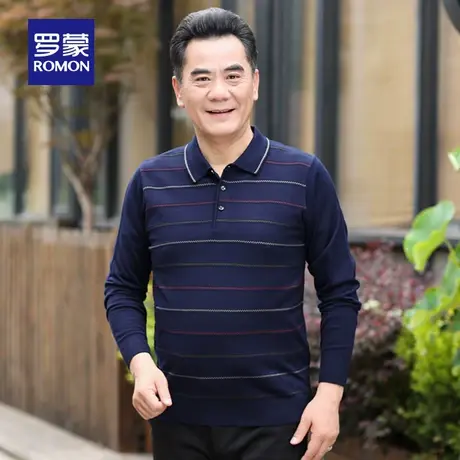 罗蒙男士翻领针织衫2023秋季新款百搭商务打底衫中老年爸爸装毛衣商品大图